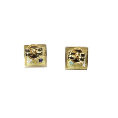 Pendientes TriMetal: Oro amarillo18 kt, peso 2,2 gramosPiedra: Crisopas, zafiro azul, Rubi, Medida 1,5mm, talla brillante, peso 0,07ctCierre: presion